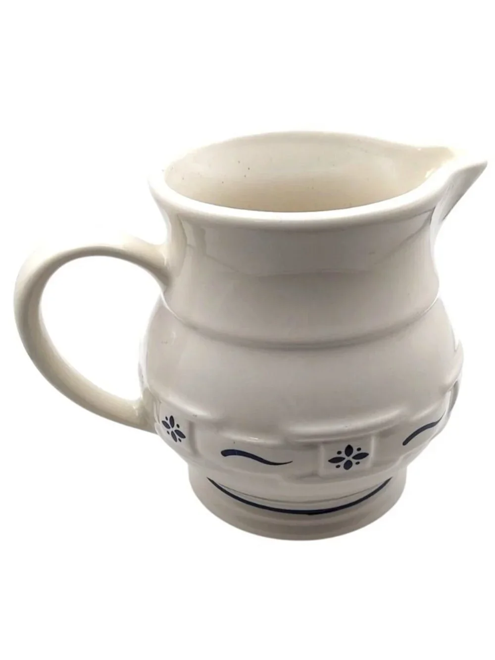 Longaberger Pottery Creamer Pitcher Woven Traditions Blue Trim USA Farmhouse